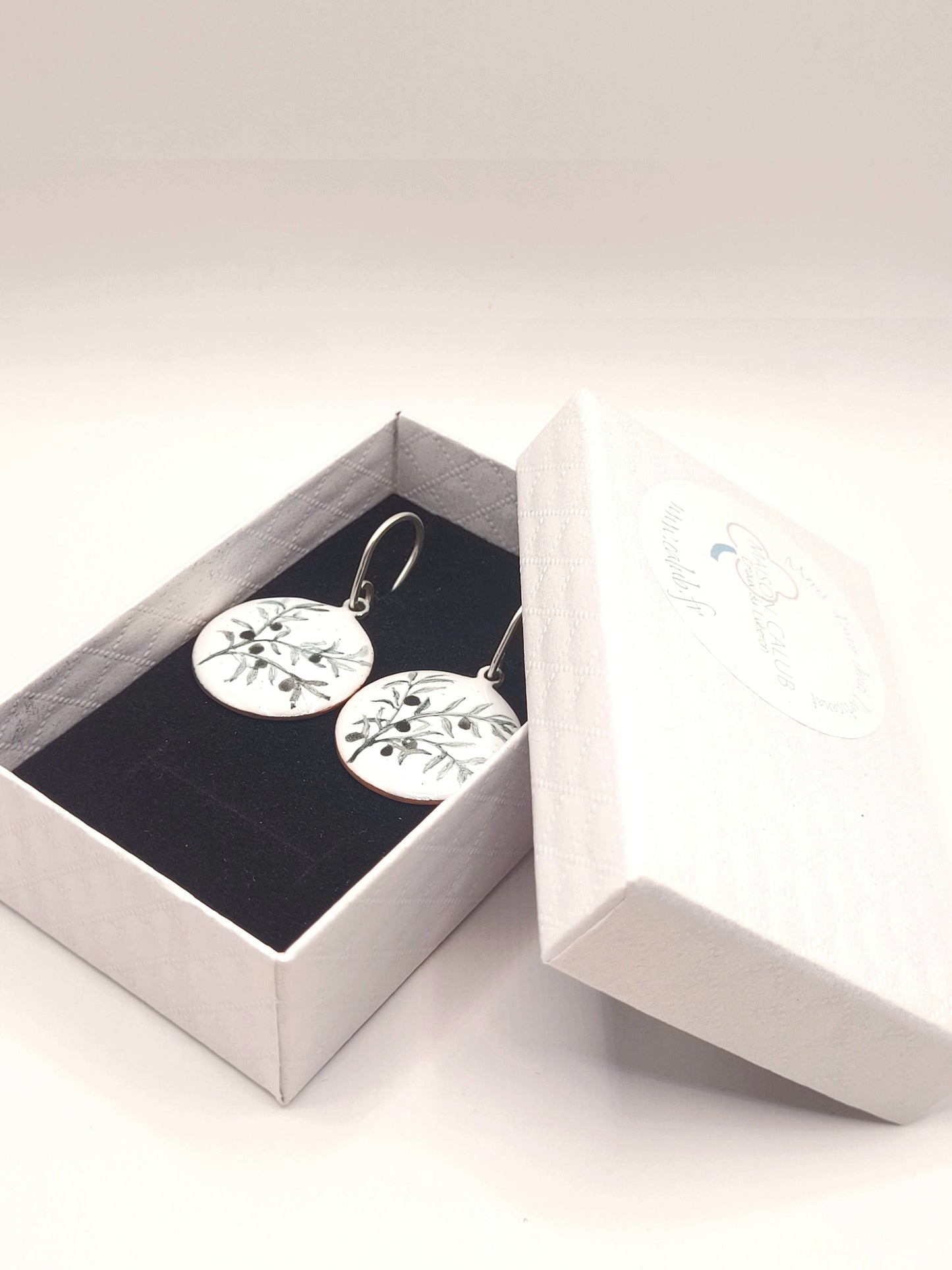 Boucles Oreilles Olivier Rondes Émail Peint Cuivre Argent CALUB