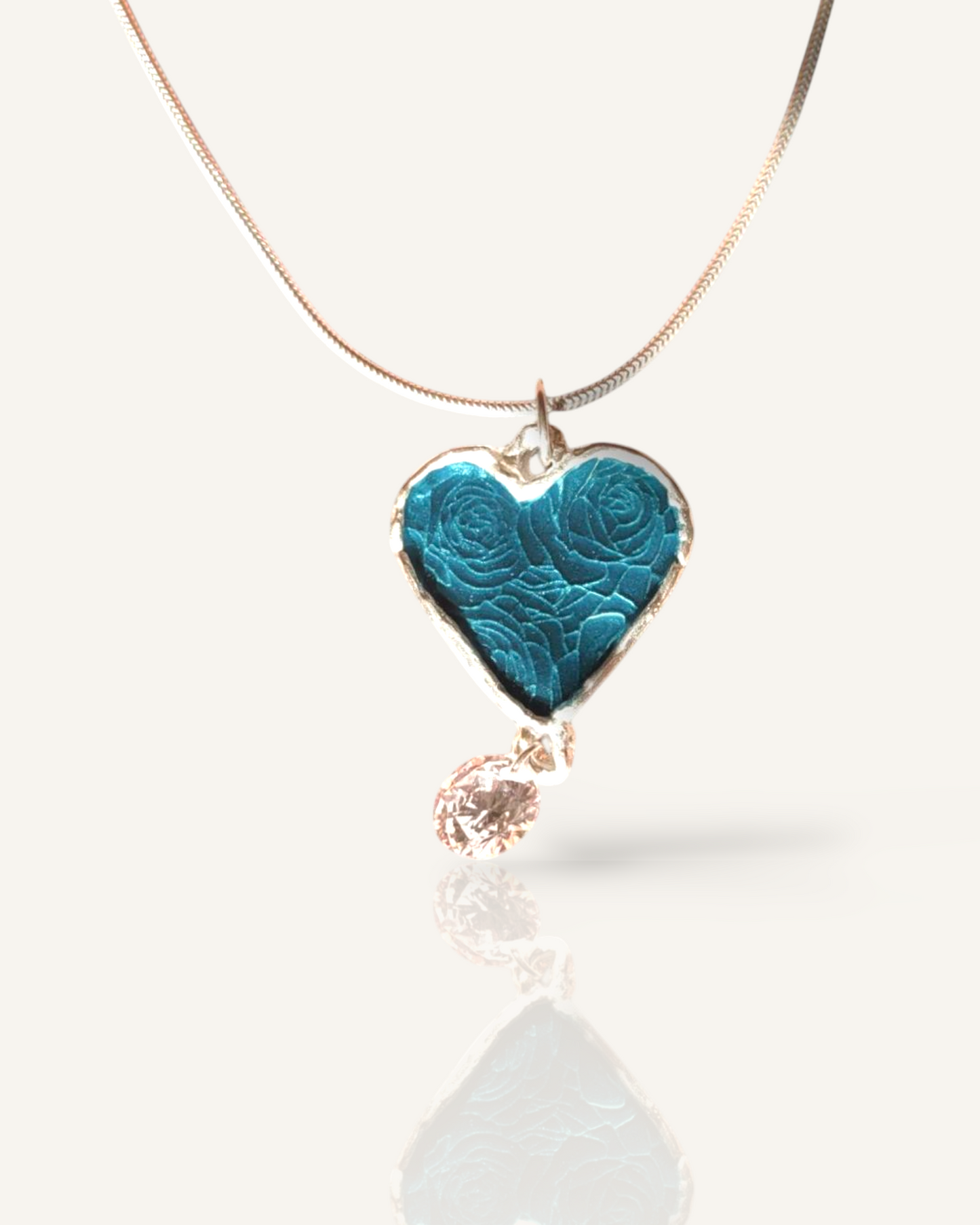 Collier emaux transparents sur argent fin avec zircon COEUR TURQUOISE - Maison CALUB