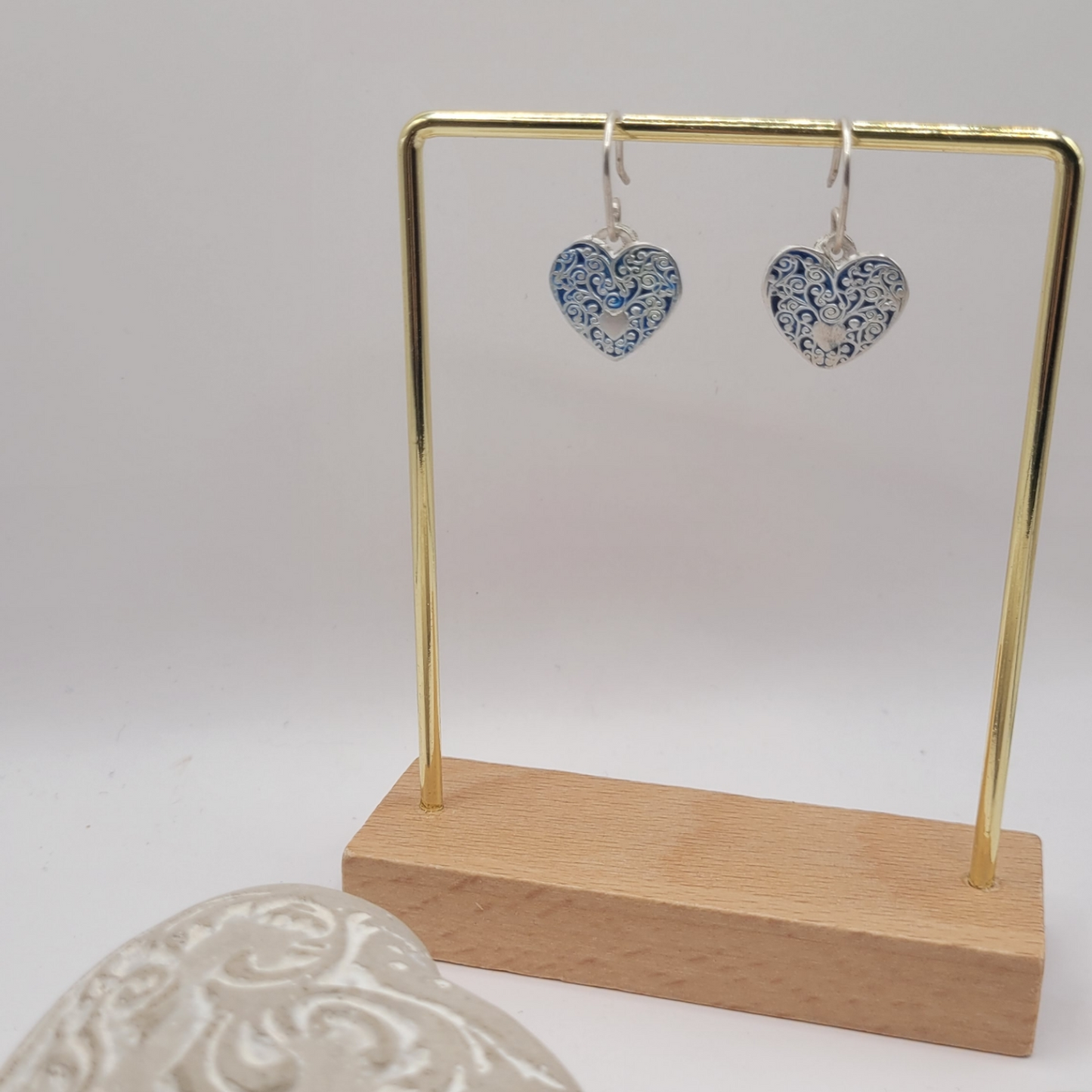 Boucles d'Oreilles Cœur Bleues – Émail Grand Feu sur Argent Fin - Maison CALUB