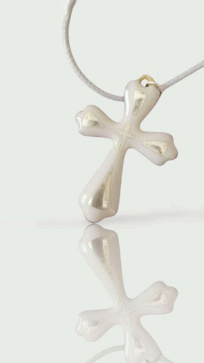Pendentif croix émail sur cuivre et argent - DOUCEUR de Crème - Maison CALUB
