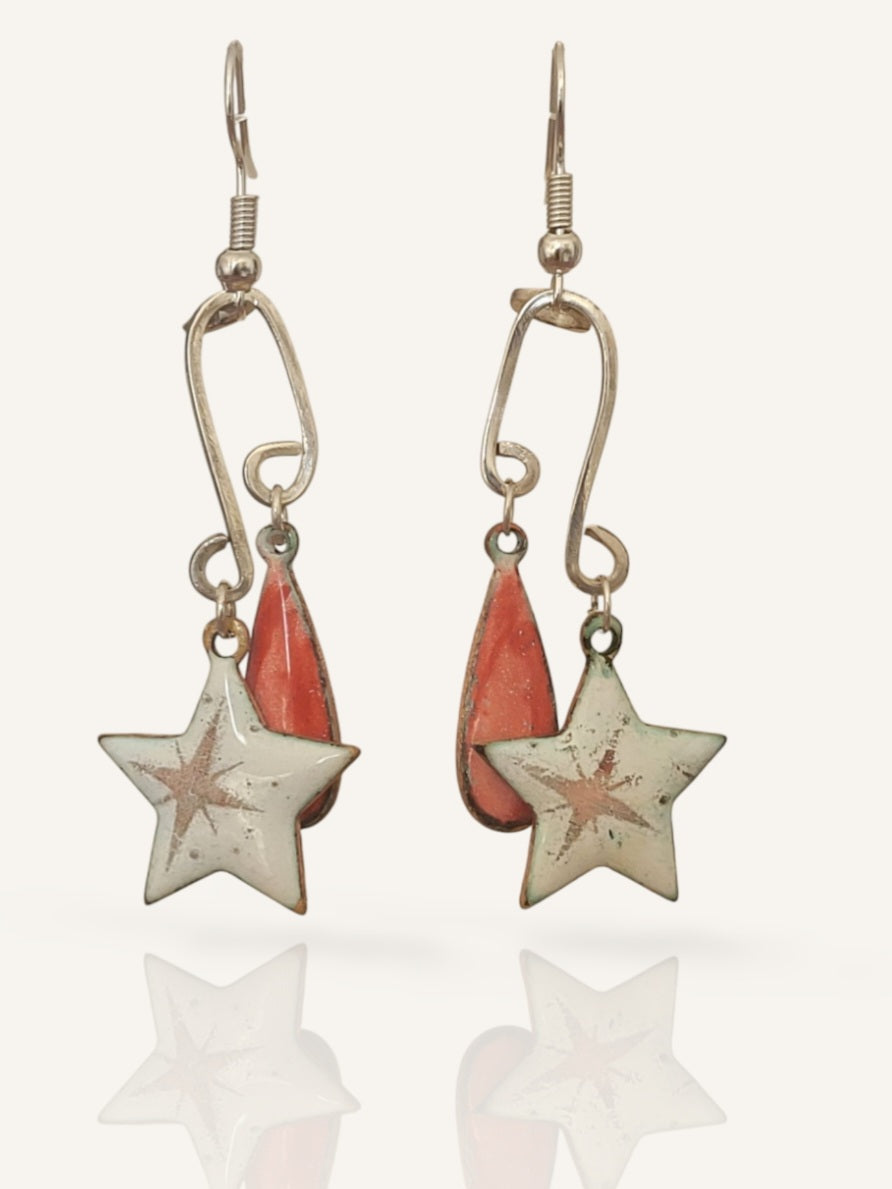 Boucles d'oreilles argent et email sur cuivre - STARLETTES