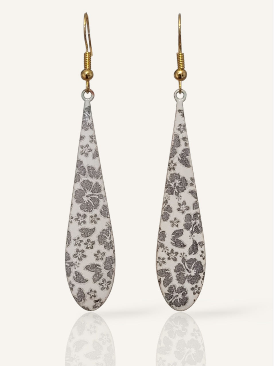 Longues Boucles d'oreilles en émail sur cuivre - OMBRE fleurie