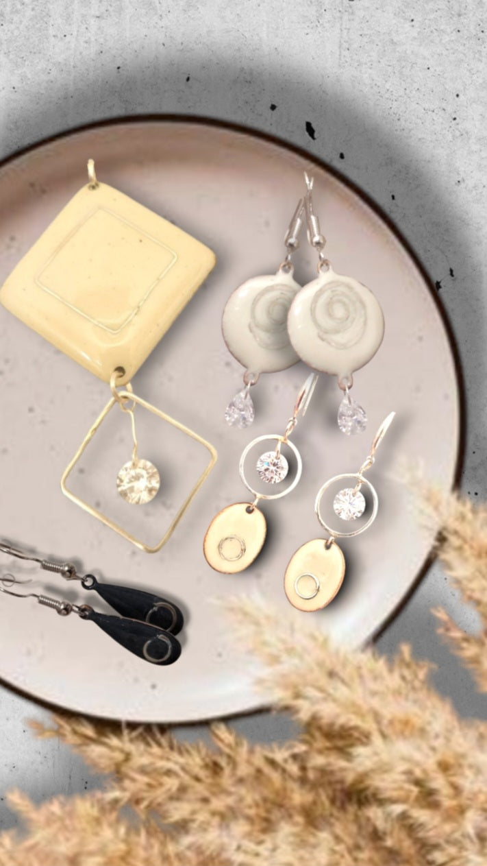 Boucles d'oreilles émail et argent - TOURBILLON de Crème - Maison CALUB