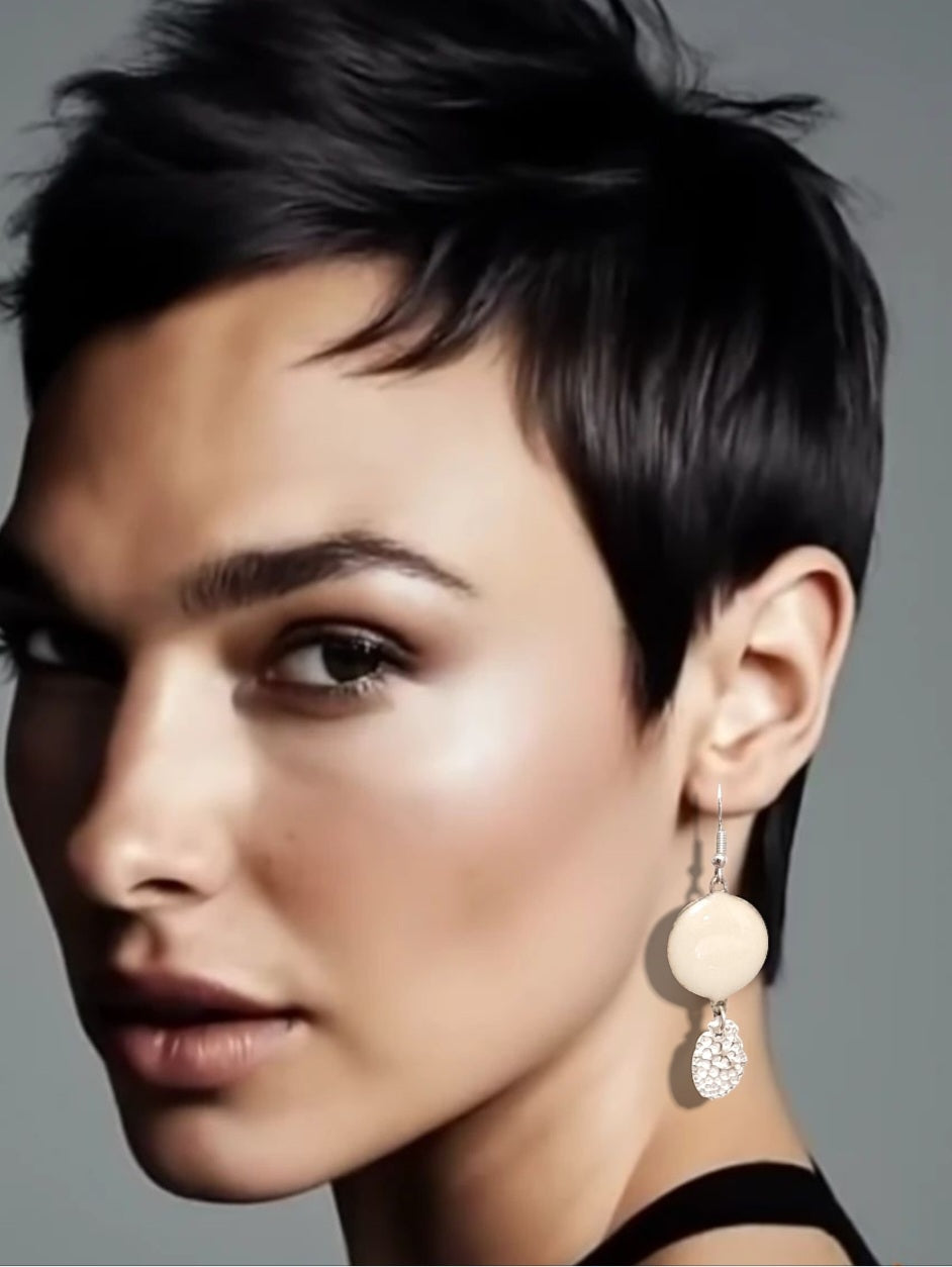 Boucles d'oreilles émail et argent - PEPITE à la Crème - Maison CALUB