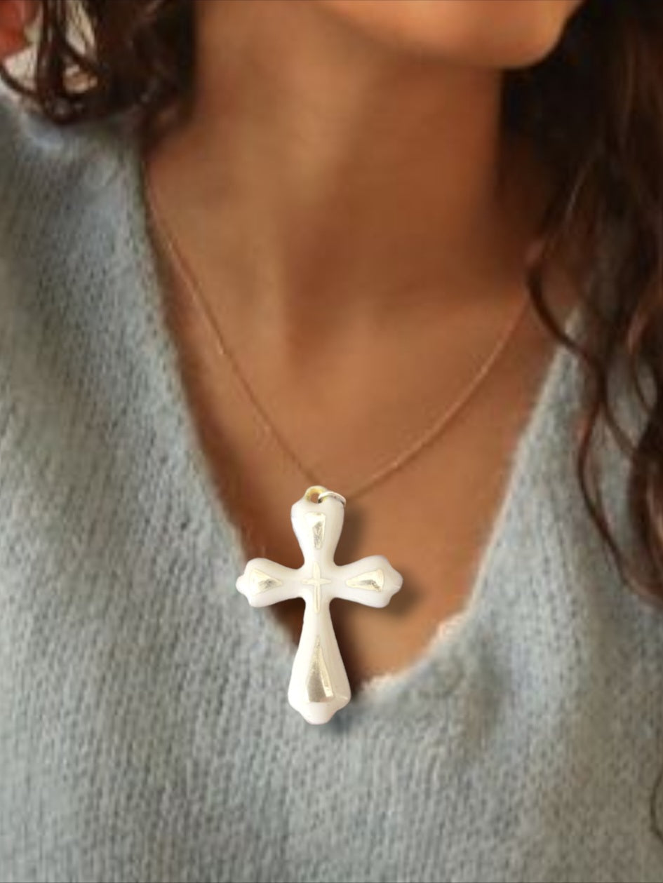 Pendentif croix émail sur cuivre et argent - DOUCEUR de Crème - Maison CALUB