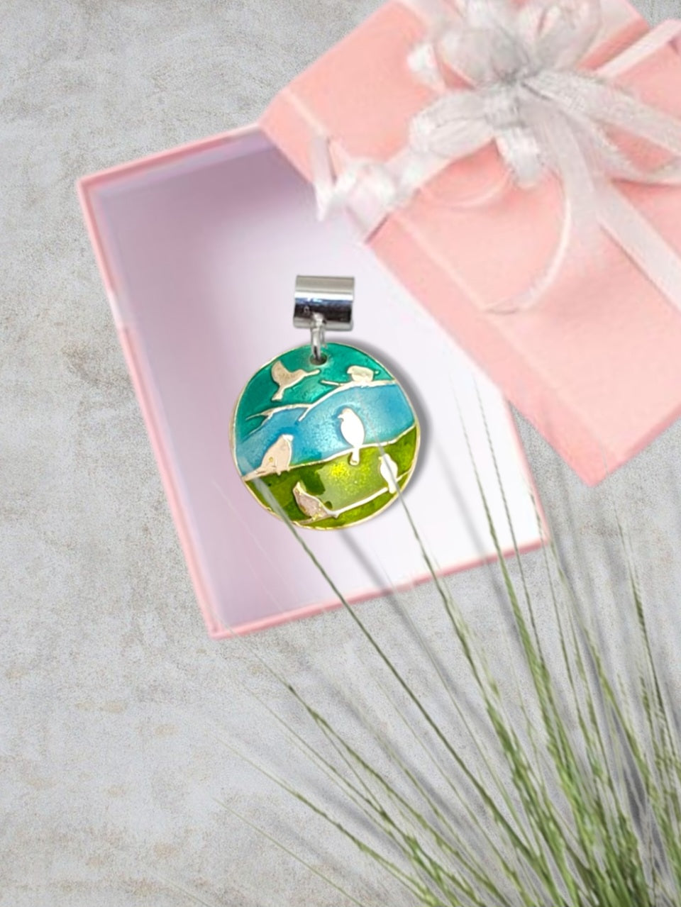 Pendentif LES ZOZIAUX émail grand feu transparent sur argent fin - Maison CALUB
