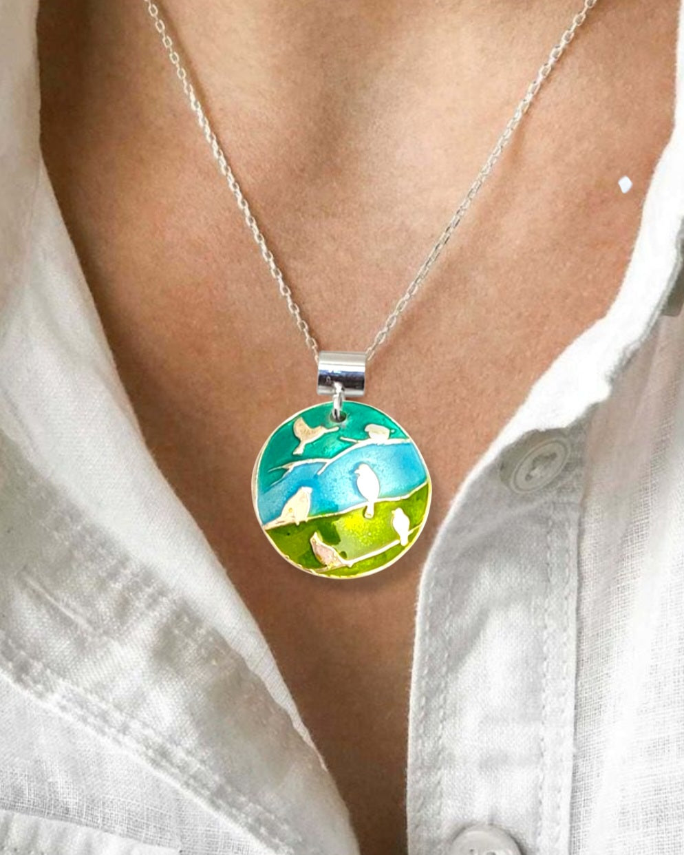 Pendentif LES ZOZIAUX émail grand feu transparent sur argent fin - Maison CALUB