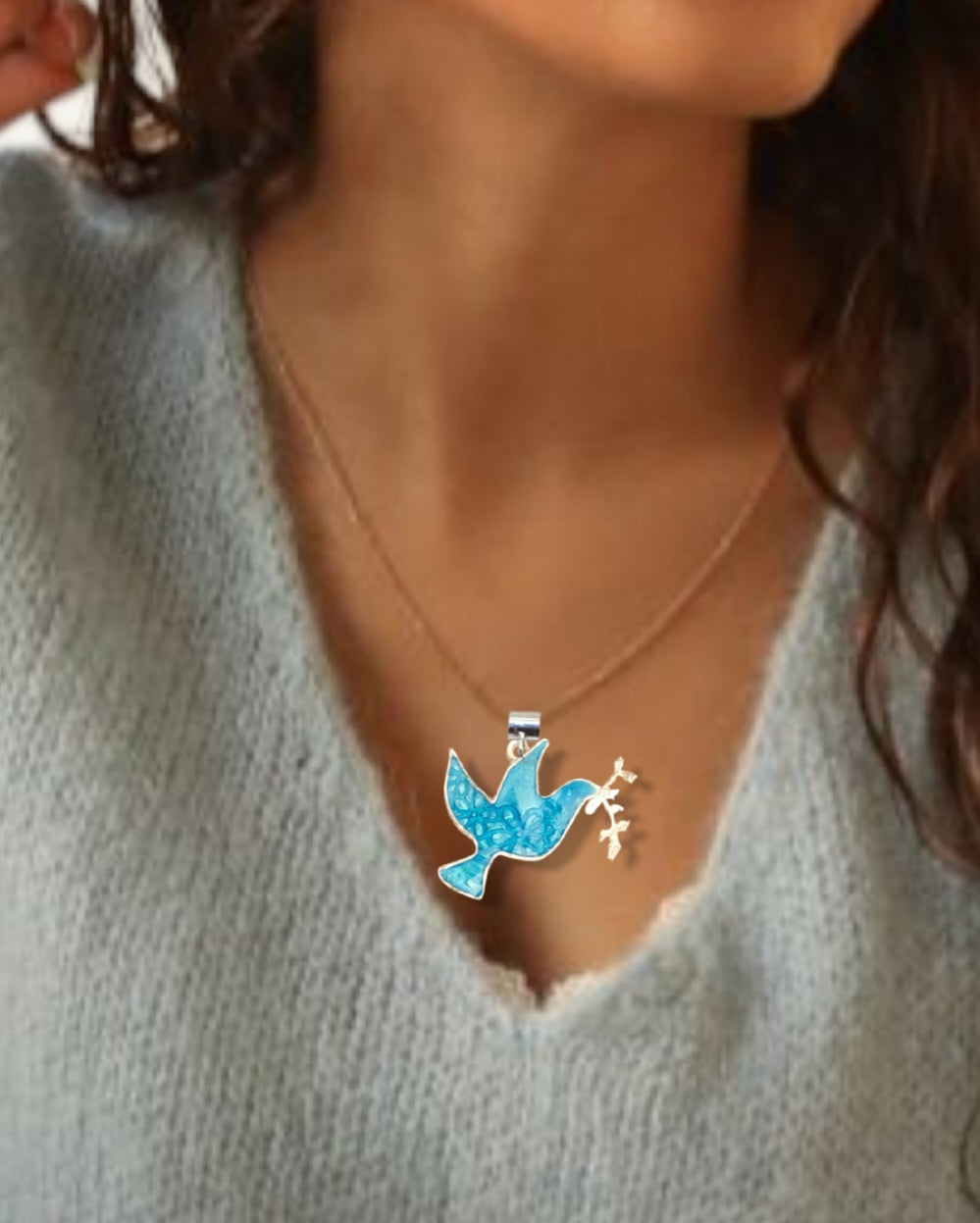 Pendentif PAIX émail grand feu transparent argent fin - Maison CALUB
