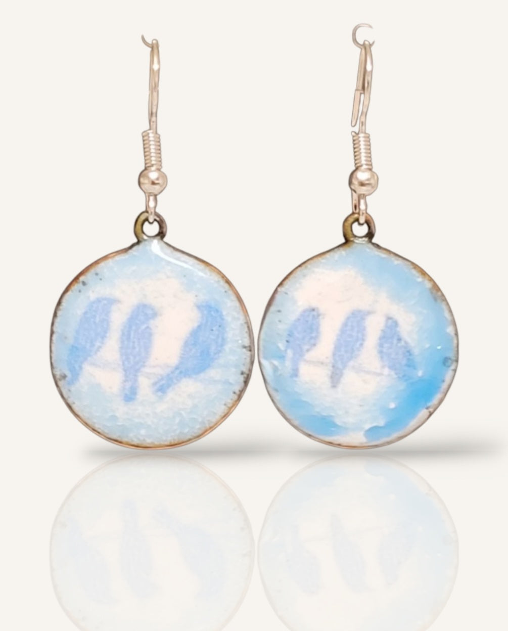 Boucles d'oreilles BLUE BIRDS - émail opaque sur fond de cuivre