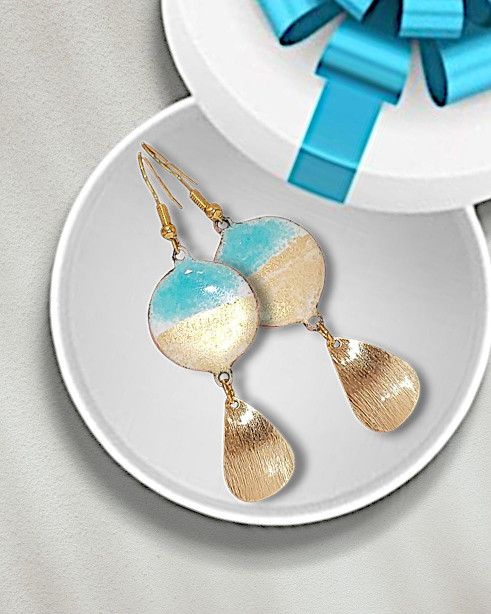 Boucles d'oreilles CARRY - email sur cuivre et mica doré