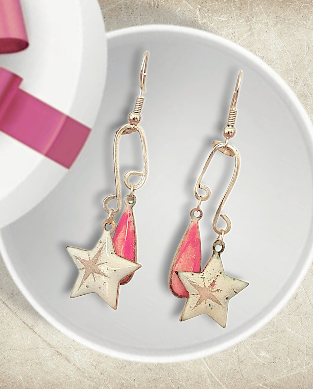 Boucles d'oreilles argent et email sur cuivre - STARLETTES