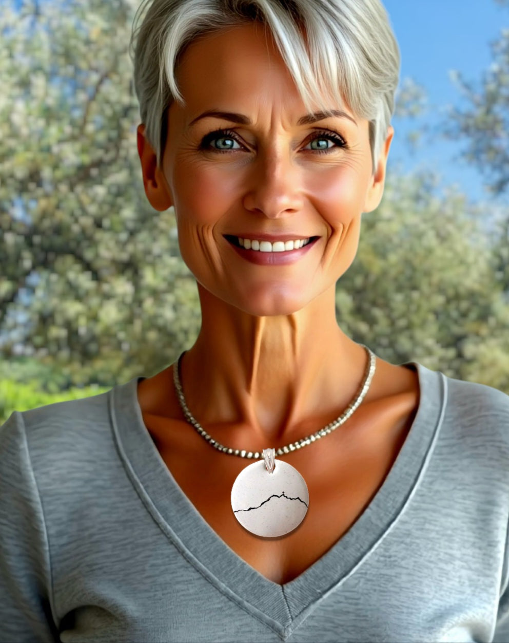 Grand Pendentif SAINTE VICTOIRE émail opaque cuivre - Maison CALUB