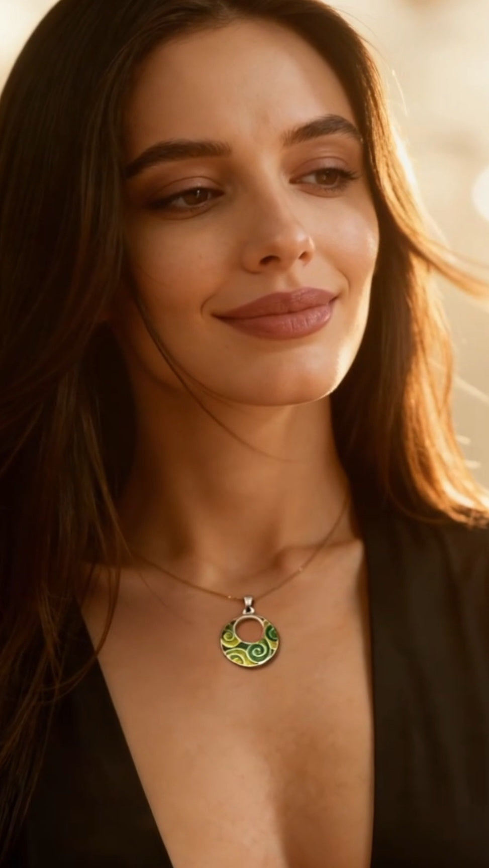 Pendentif Spirales Vertes – Émail Grand Feu sur Argent Fin - Maison CALUB