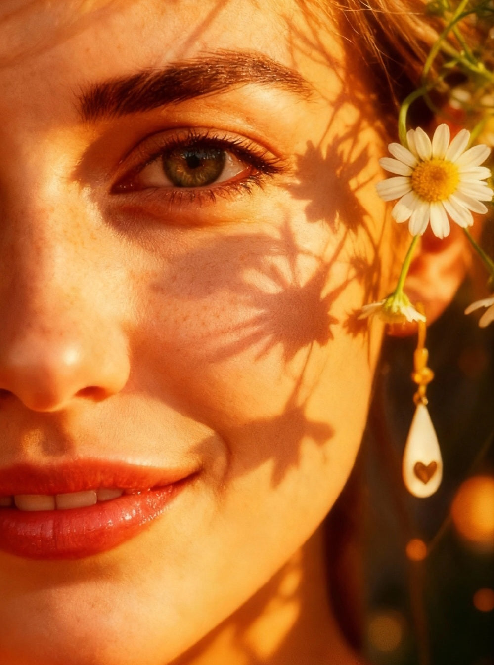 petites boucles d'oreilles gouttes émaux blancs avec des petits coeurs de lustre d'or. bijou artisanal en émail, création maison calub.