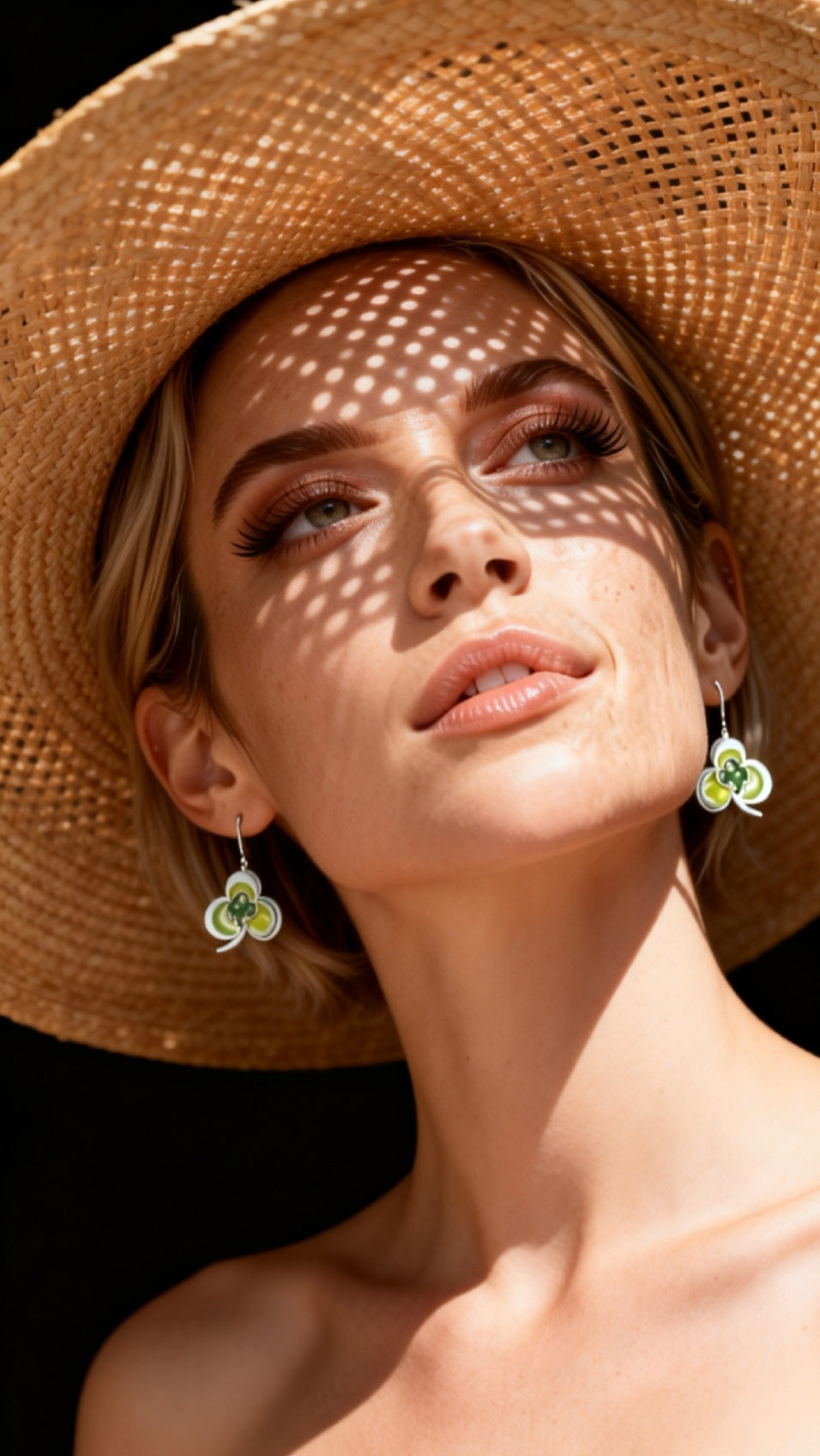 Bijou email sur argent fin, design trèfle vert tendre et foncé