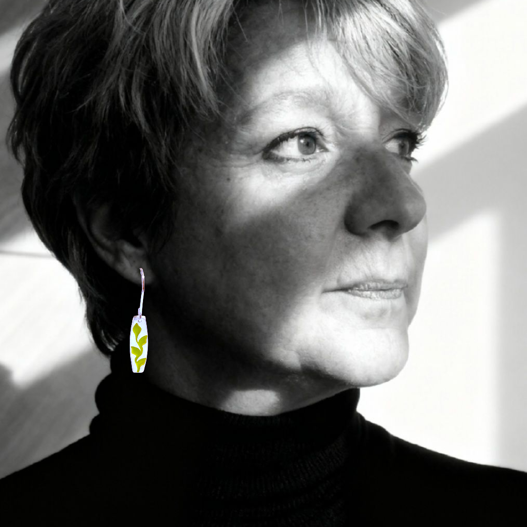 Boucles Oreilles Lianes Argent Fin Émail Champlevé Vert CALUB