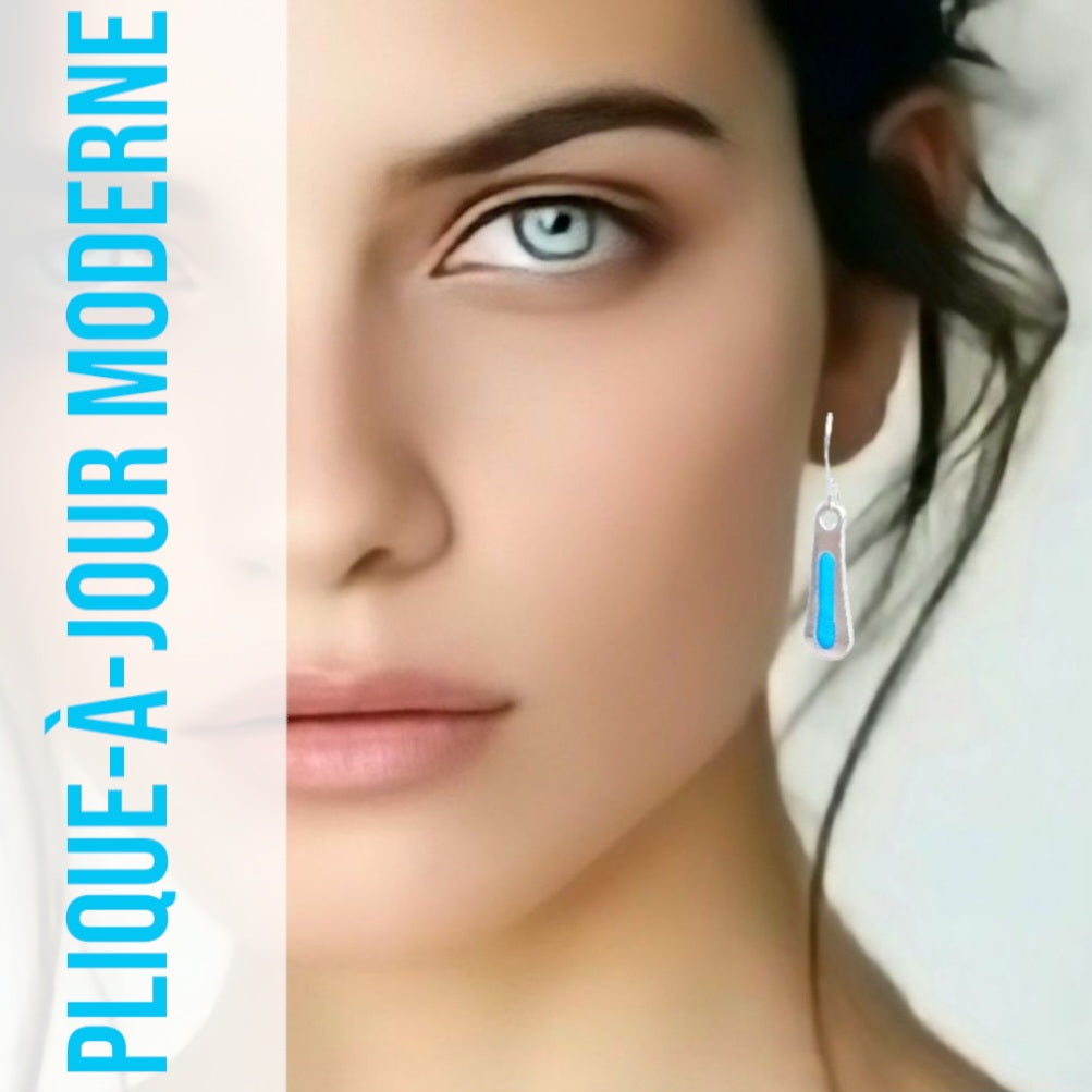 boucles d'oreilles bleue plique-à-jour translucide modernes en argent fin - maison Calub