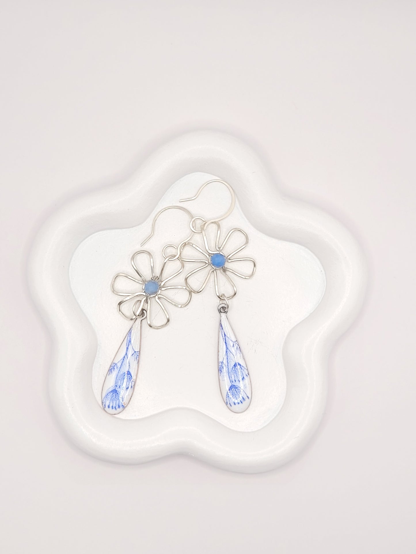 🌸 Boucles d'Oreilles Effet Porcelaine Bleue – Argent & Émail- Maison CALUB