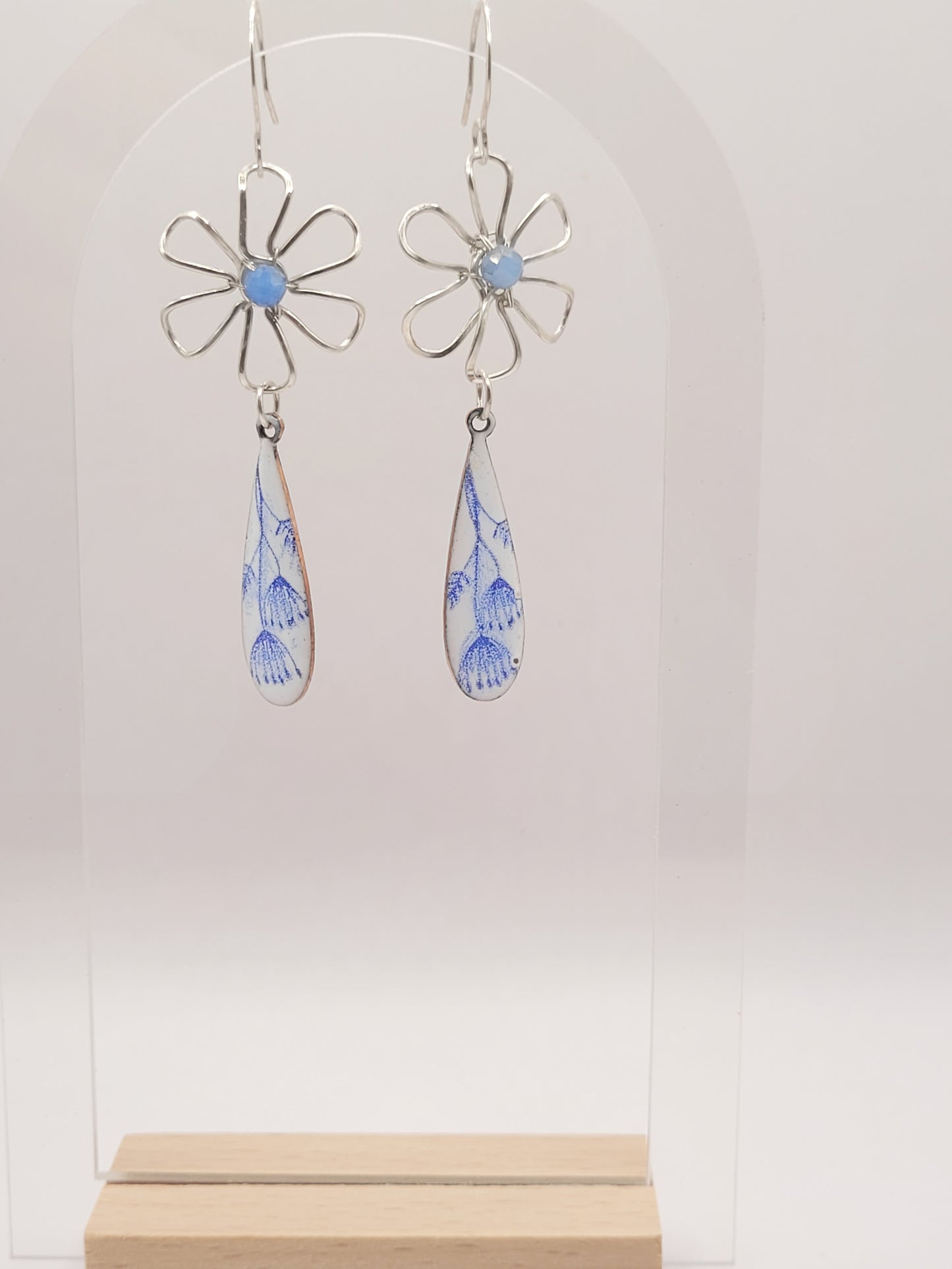 🌸 Boucles d'Oreilles Effet Porcelaine Bleue – Argent & Émail- Maison CALUB