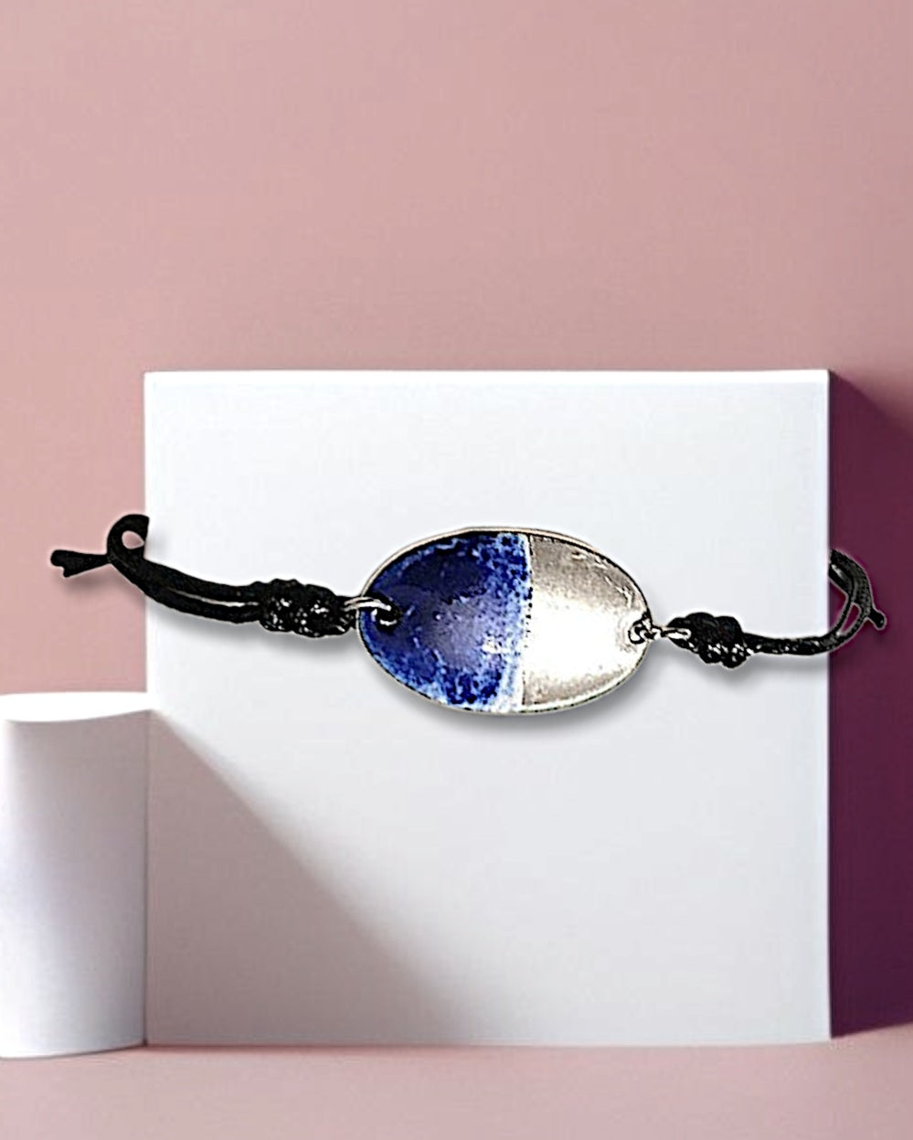 bracele bleu marine et lustre d'argent en émail sur cuivre collection eau minérale chez maison CALUB