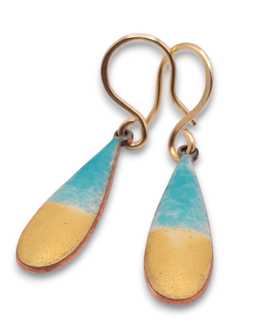 Boucles Oreilles Envie de Plage Émail Dégradé Turquoise Or CALUB