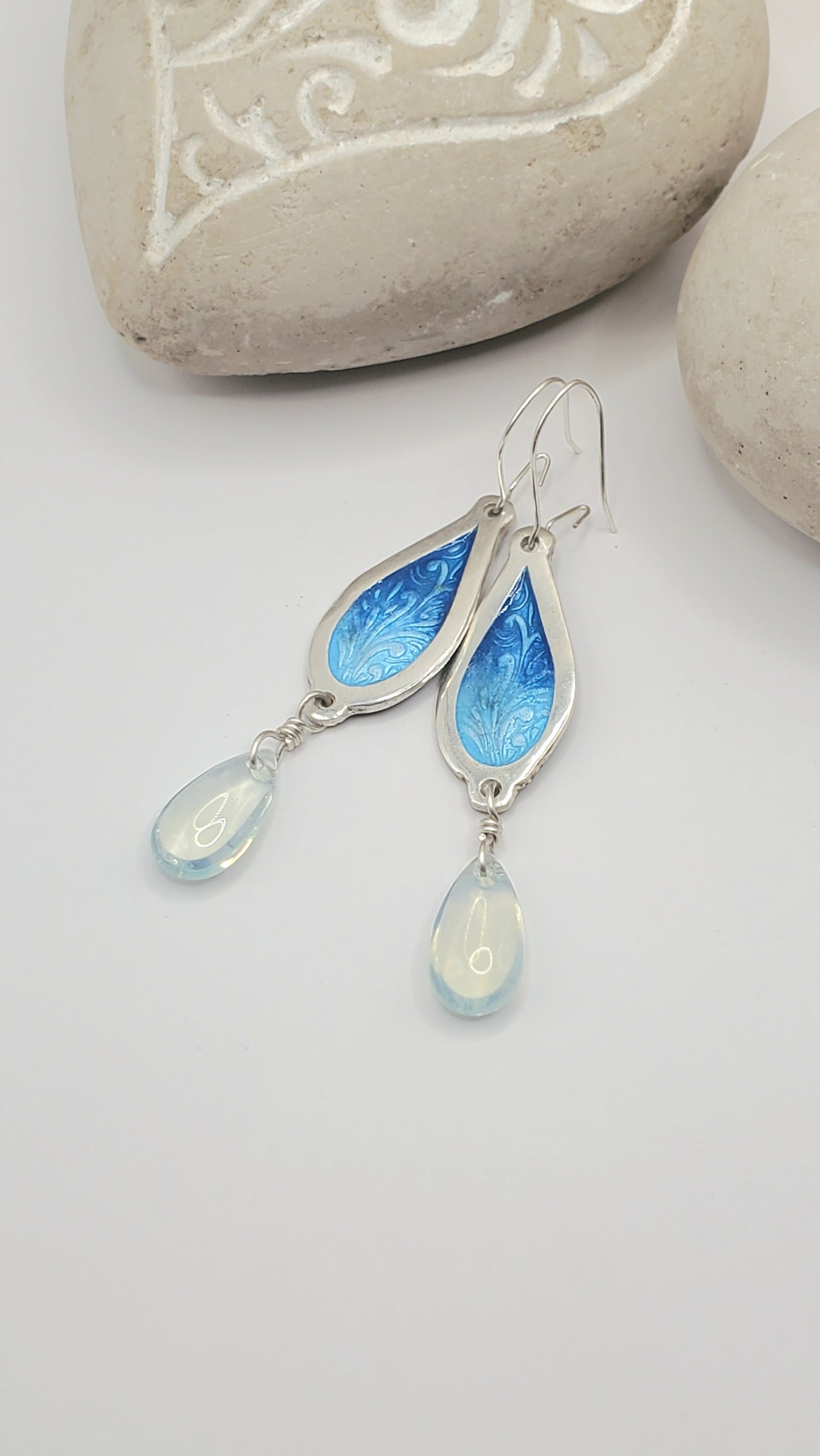 Boucles d'Oreilles Gouttes Célestes – Émail Grand Feu sur Argent Fin - Maison CALUB