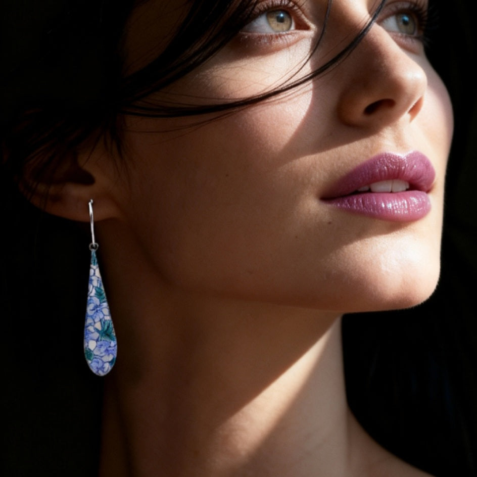Boucles d'Oreilles Liberty Floral Goutte – Émail sur cuivre Peint