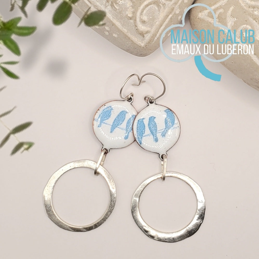 Boucles d'Oreilles Oiseaux sur le Perchoir – Émail Grand Feu - Maison CALUB