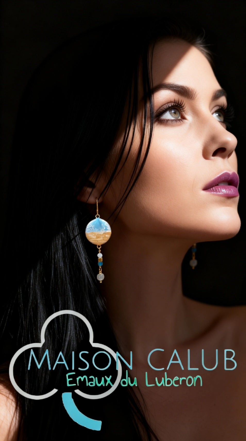 Boucles Oreilles Envie de Plage Émail Turquoise Or Pierres Naturelles CALUB