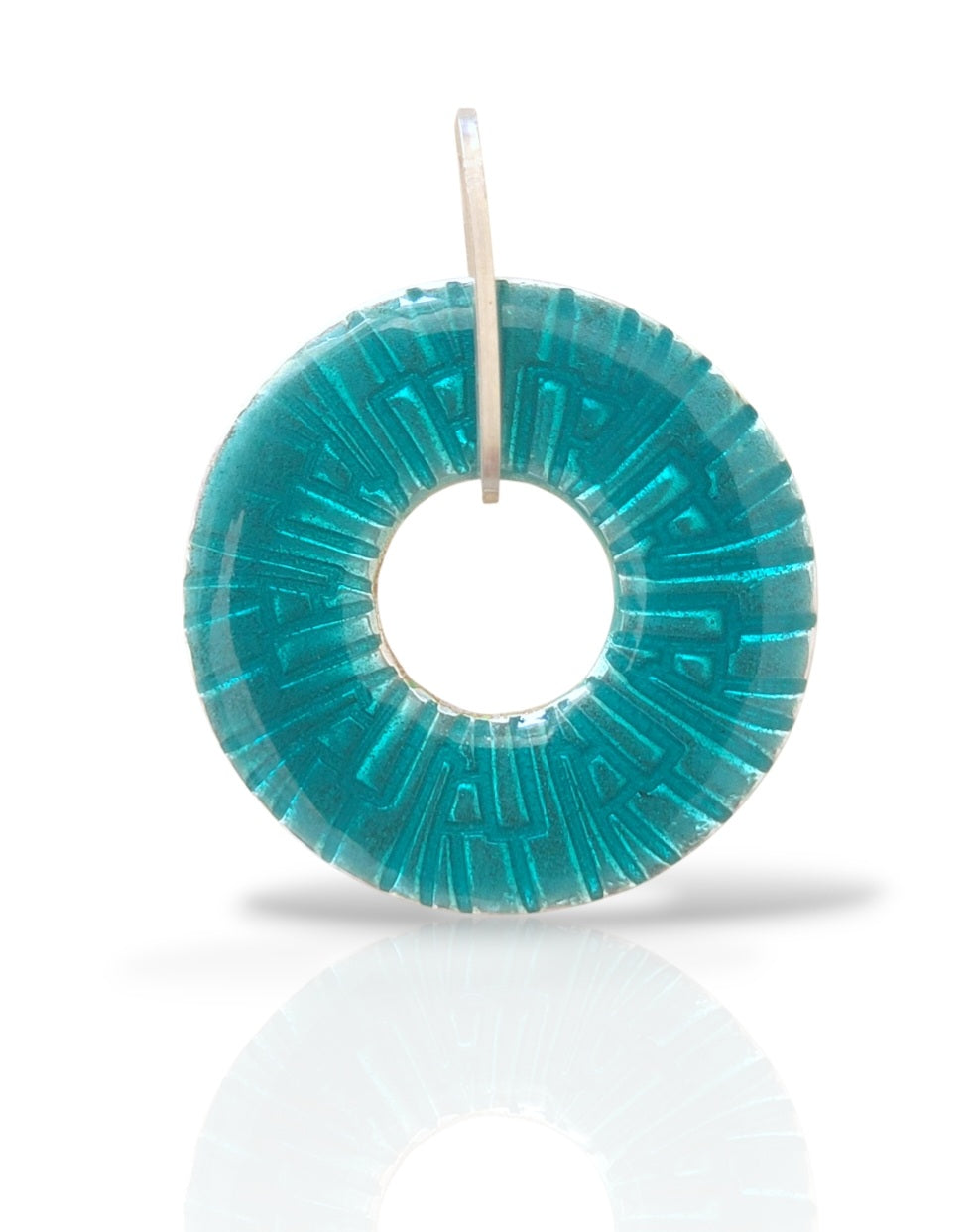 pendentif ROUE émail grand feu basse-taille sur argent fin de couleur turquoise - maison CALUB