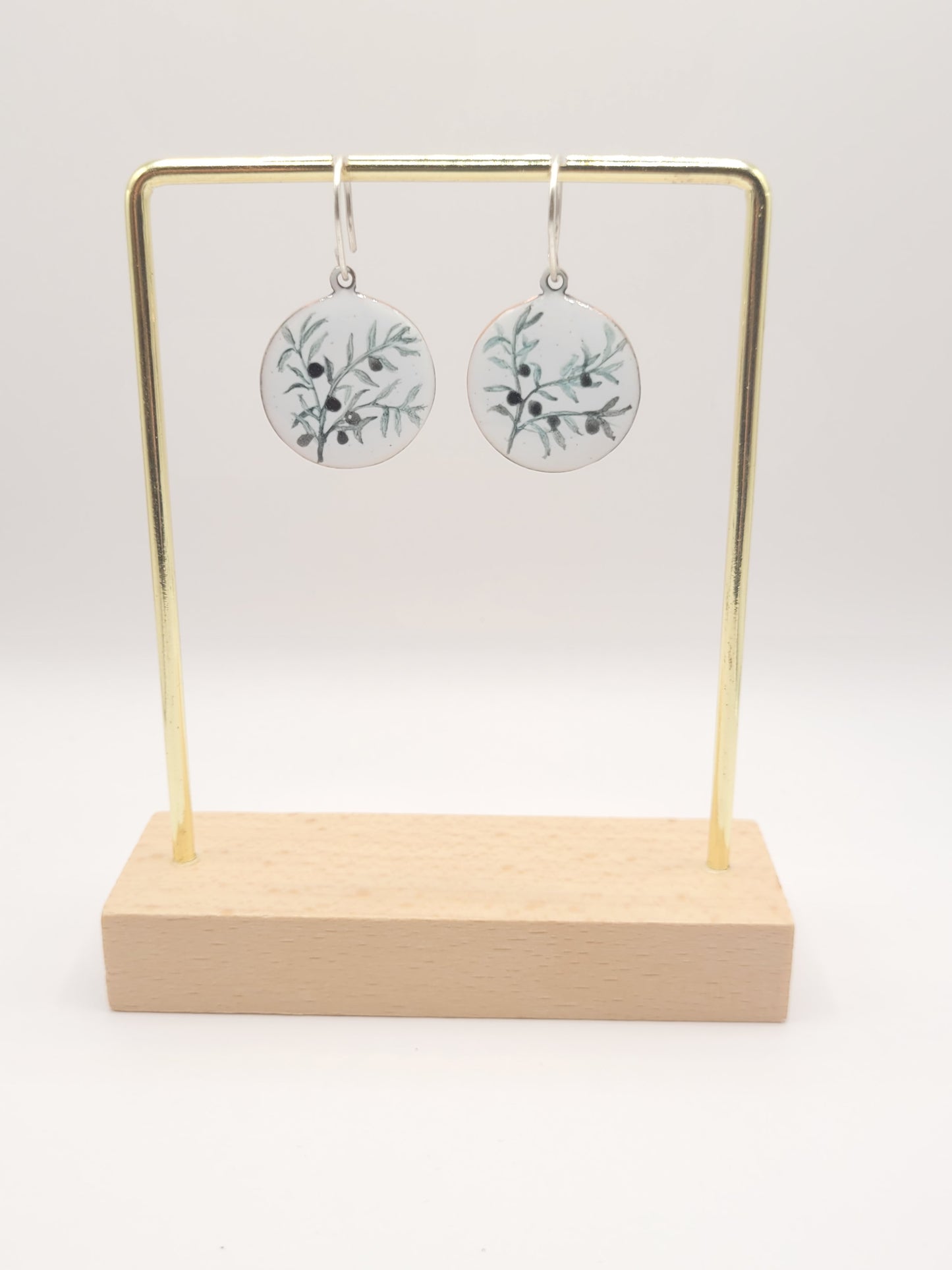 Boucles Oreilles Olivier Rondes Émail Peint Cuivre Argent CALUB