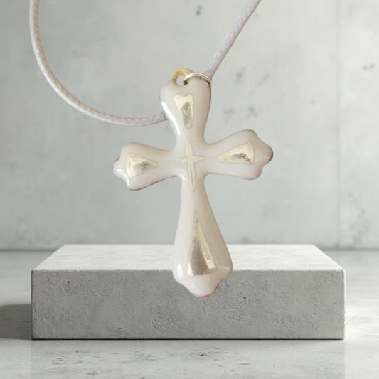 Pendentif croix émail sur cuivre et argent - DOUCEUR de Crème - Maison CALUB