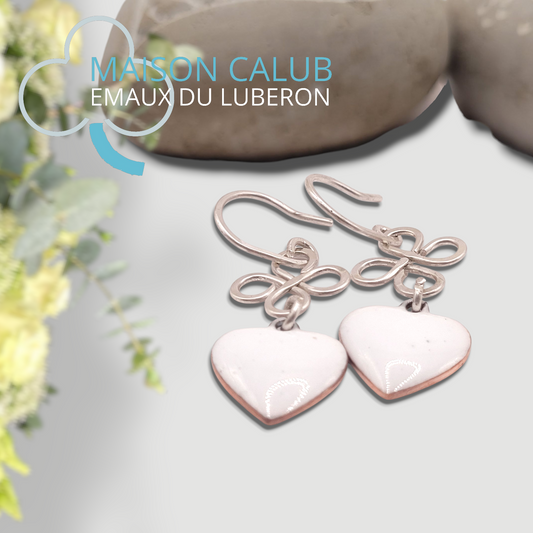 Boucles Oreilles Coeur Pur Argent Émail Blanc Noeud Celtique CALUB