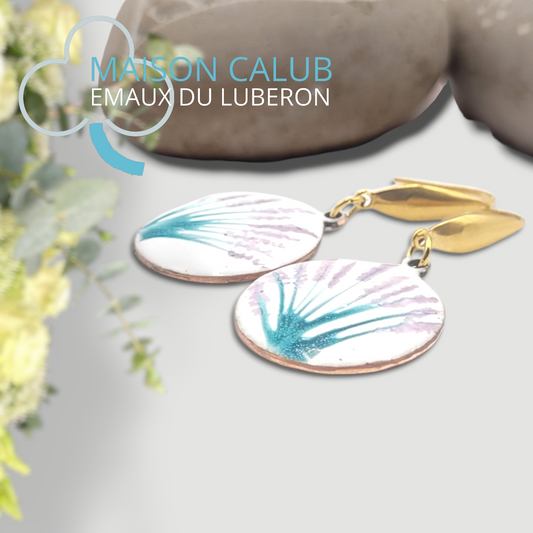 Boucles Oreilles Champs de Lavande Émail Peint Turquoise Mauve CALUB