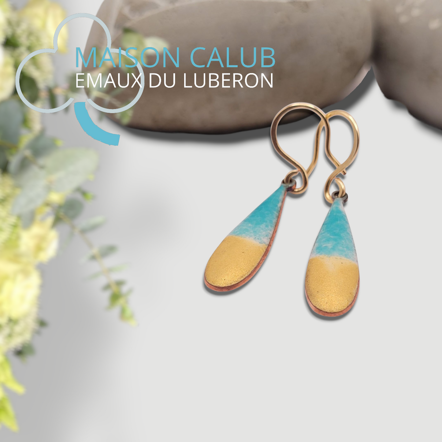 Boucles Oreilles Envie de Plage Émail Dégradé Turquoise Or CALUB
