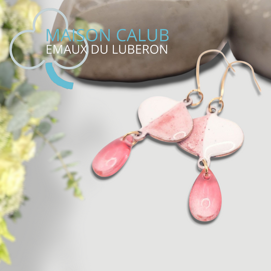 Boucles Oreilles Douceur Rosée Émail Dégradé Rose Perles Verre CALUB