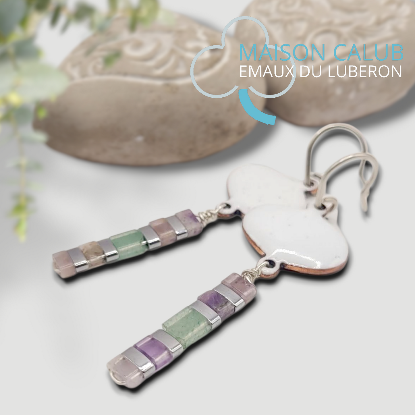 Boucles d'oreilles doubles émail uni et perles tila - Petit MIYUKI