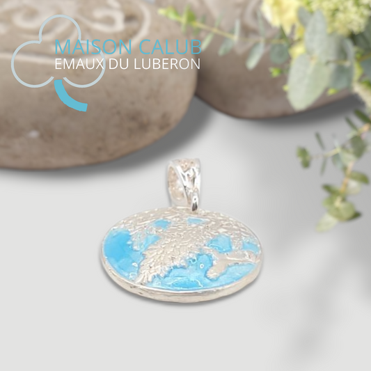 Pendentif Glycine Bleu Ciel – Émail Grand Feu Champlevé et Argent Fin - Maison CALUB