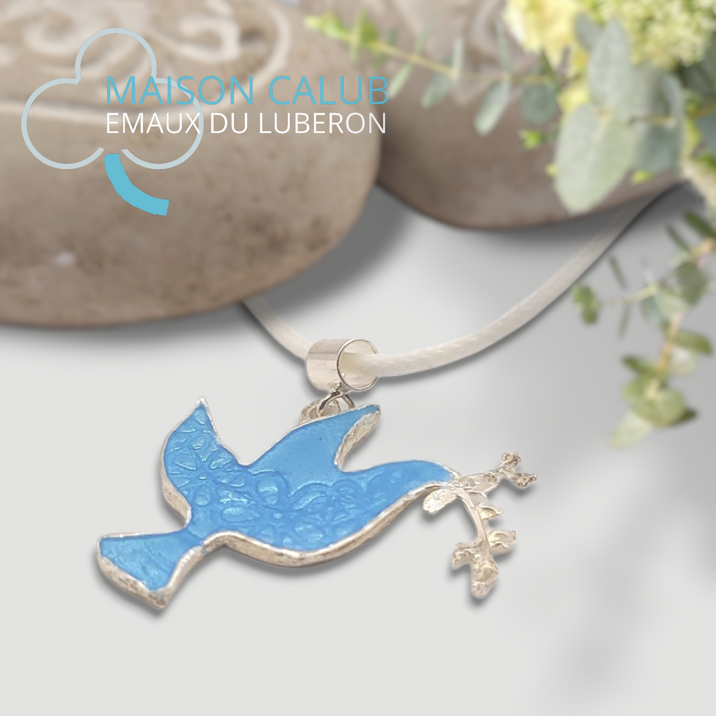 Pendentif PAIX émail grand feu transparent argent fin - Maison CALUB