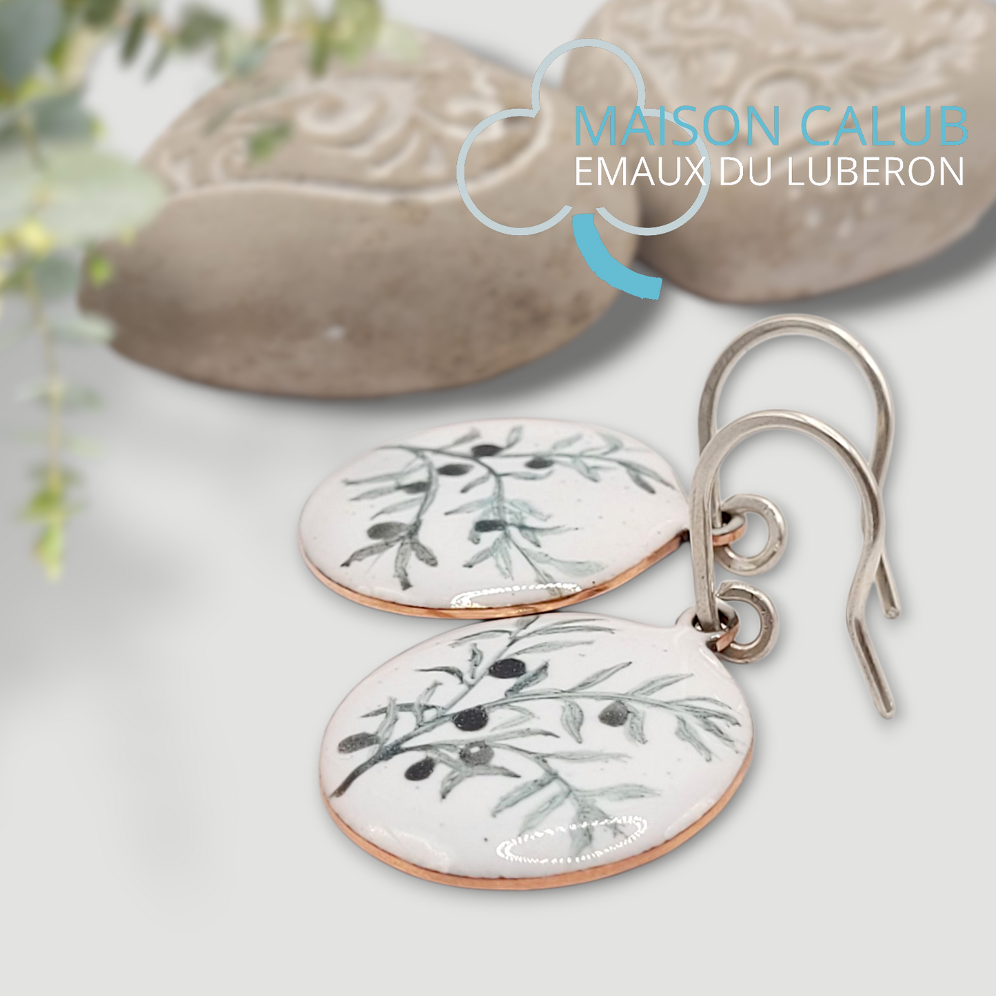 Boucles Oreilles Olivier Rondes Émail Peint Cuivre Argent CALUB