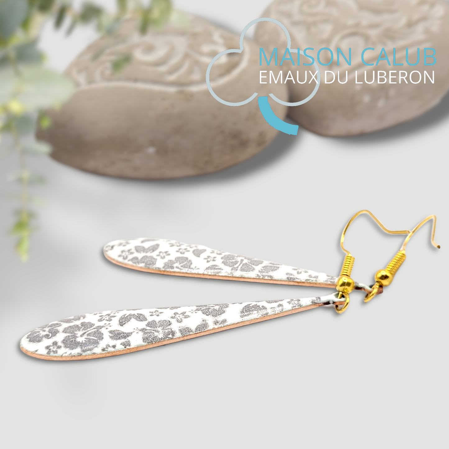 Longues Boucles d'oreilles en émail sur cuivre - OMBRE fleurie