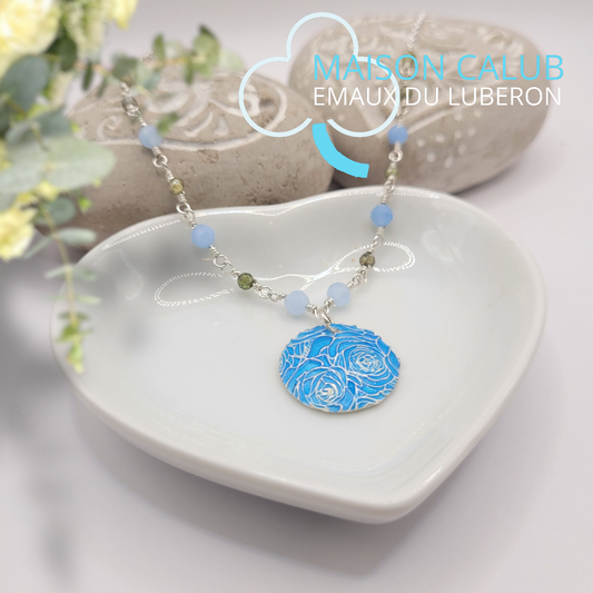 Pendentif argent émaillé PETIT BOUQUET Bleu clair et petites pierres- Maison CALUB