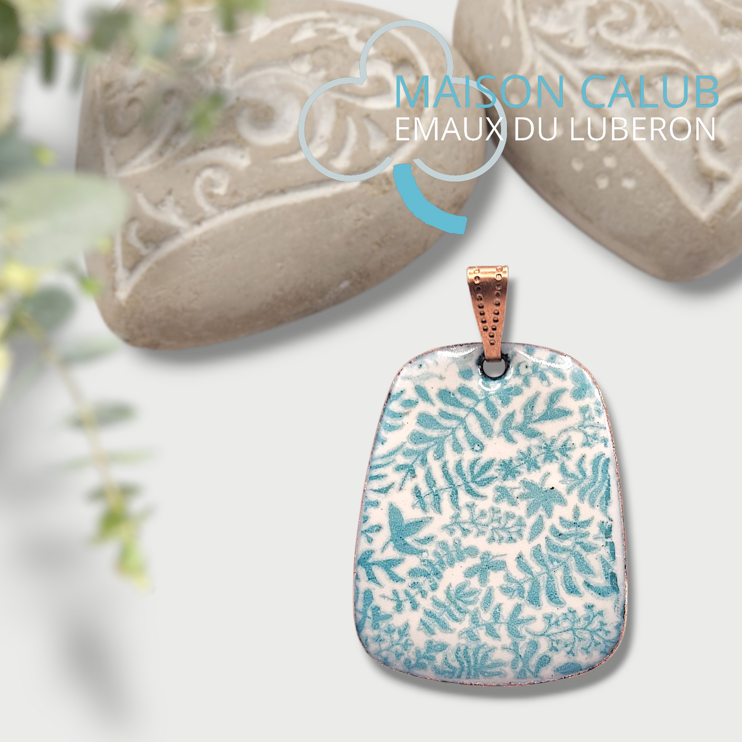 Pendentif émail sur cuivre - Petit Feuillage