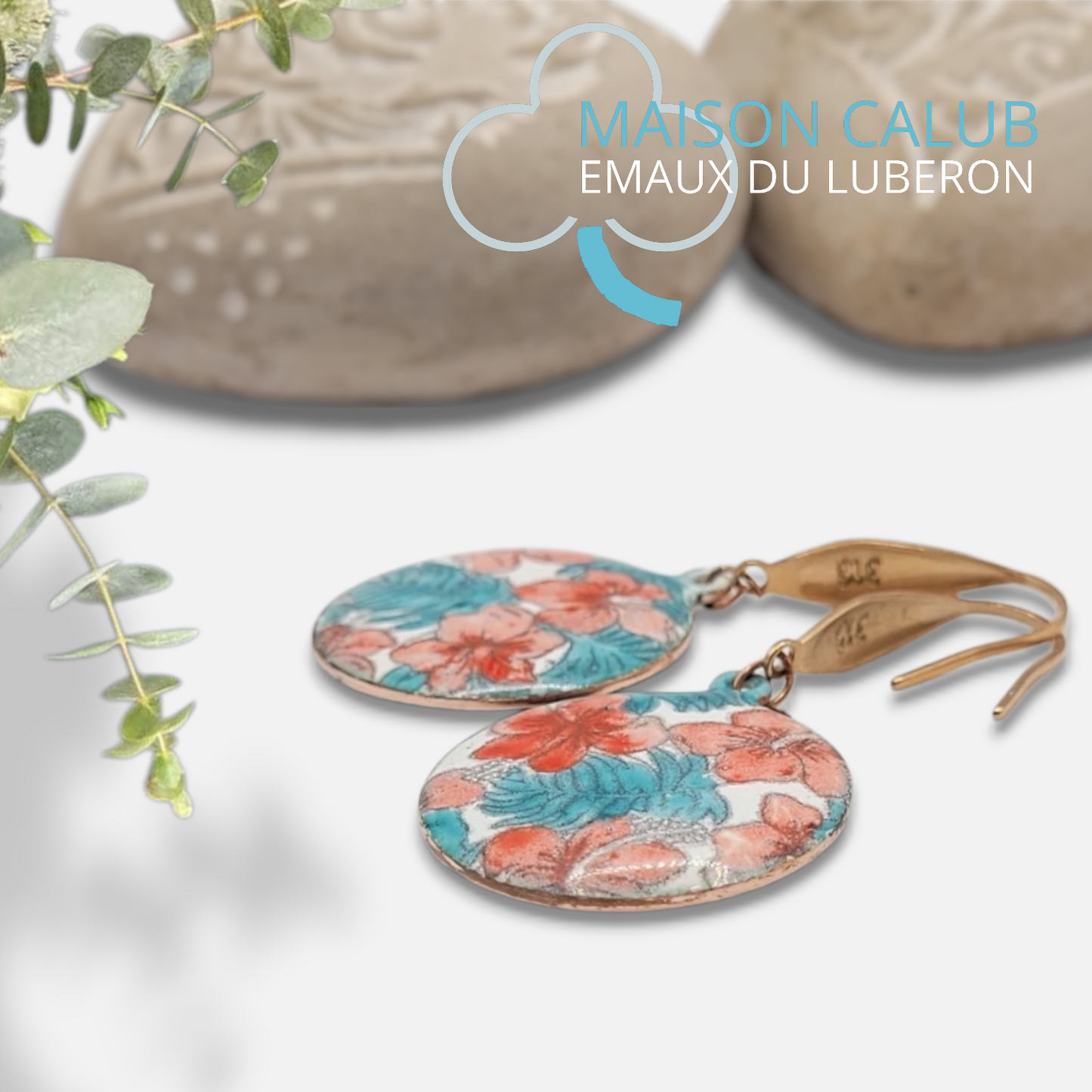 Boucles d'Oreilles Liberty Florales Rouge et vert - Émail Peint sur Cuivre - Maison CALUB