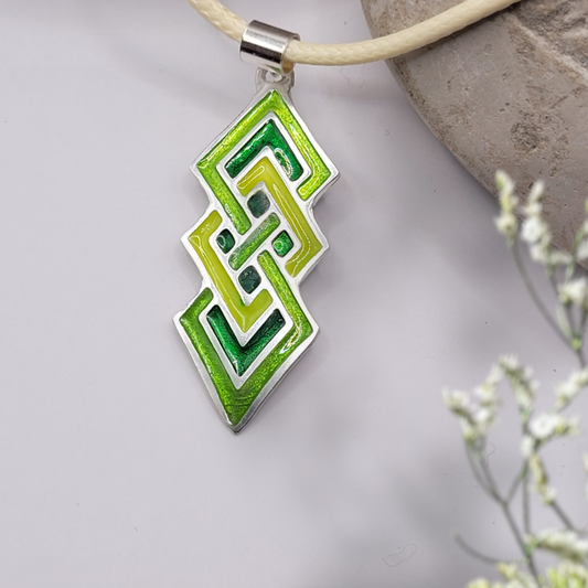 Pendentif Géométrique Vert – Émail sur Argent Fin - Maison CALUB