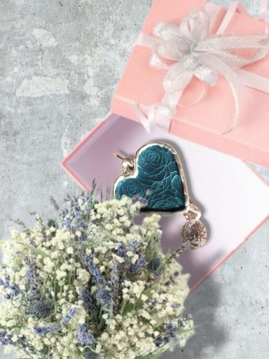 Collier emaux transparents sur argent fin avec zircon COEUR TURQUOISE - Maison CALUB