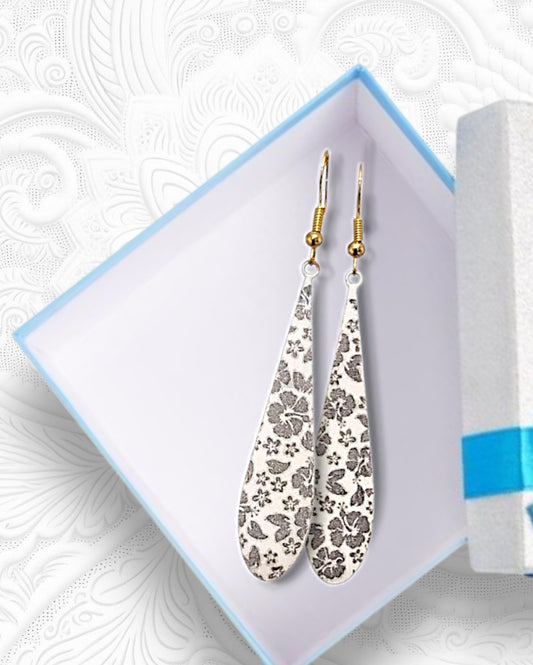 Longues Boucles d'oreilles en émail sur cuivre - OMBRE fleurie