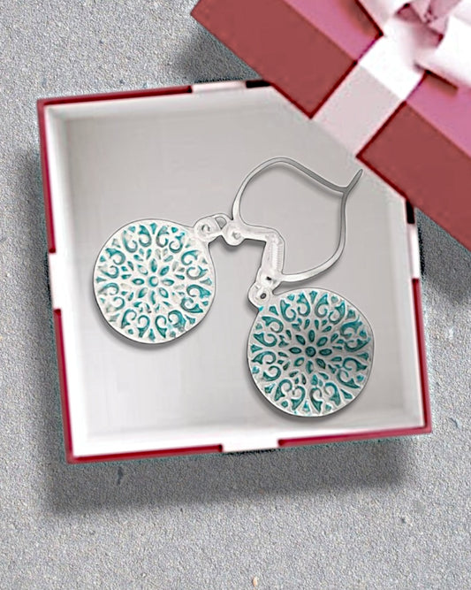 Boucles d'oreilles émaux sur argent - ROSACES Bleues - Maison CALUB