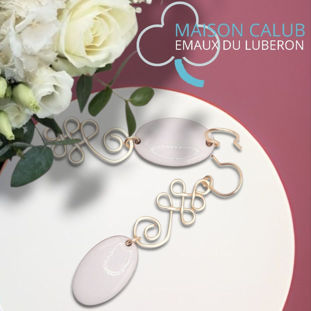 Boucles Oreilles Dragées Dorées Émail Blanc Noeud Celtique Or CALUB