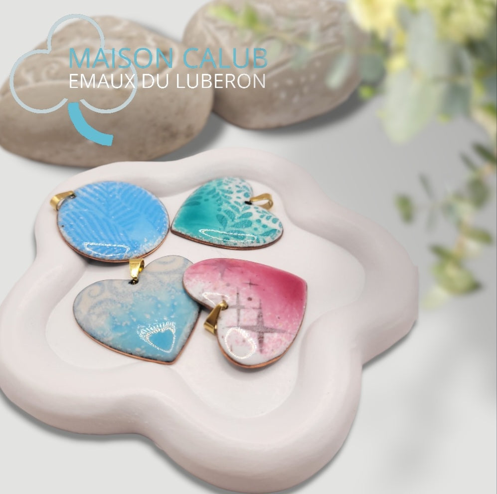 Pendentif Coeur Douceur Émail Dégradé Rose Bleu Vert CALUB